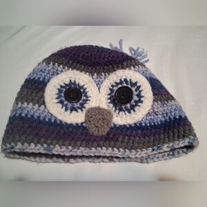 Kids Owl Knit Beanie - Purple and White